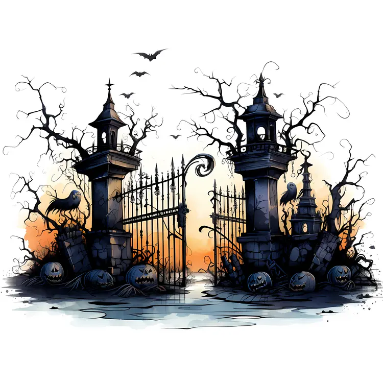 Haunted Entrance with Pumpkins