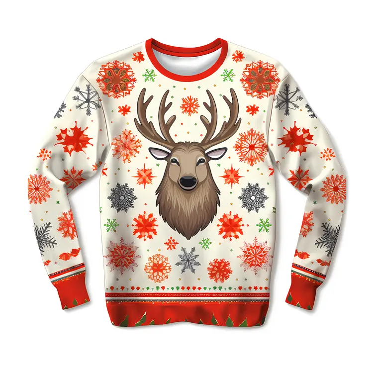 Festive Christmas Sweater with Reindeer and Snowflakes