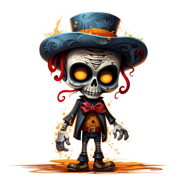 Skeleton Gentleman with Top Hat and Red Hair