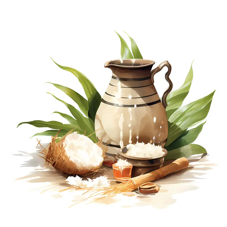 Rustic Milk Jug with Coconut and Dairy Products