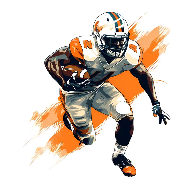 Football Player in Orange and White Jersey Running with Ball