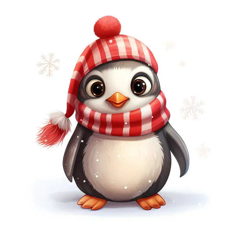 Penguin with Red Striped Scarf