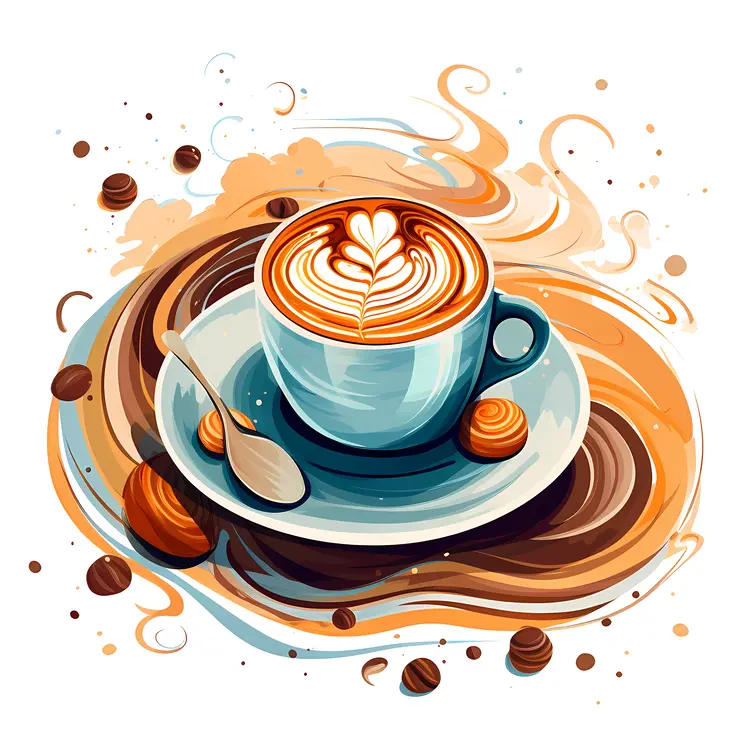 Blue Coffee Cup with Latte Art