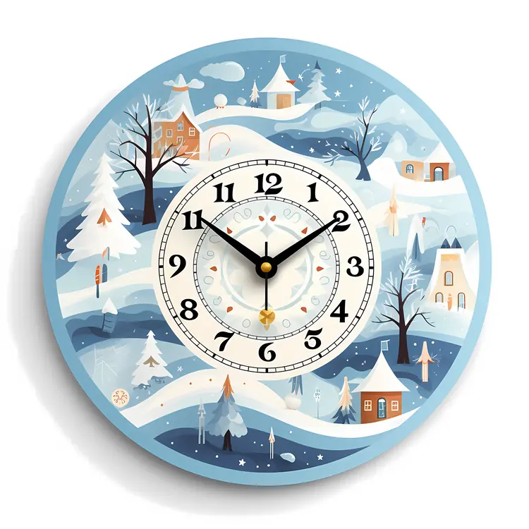 Winter Scene Clock with Snowy Houses