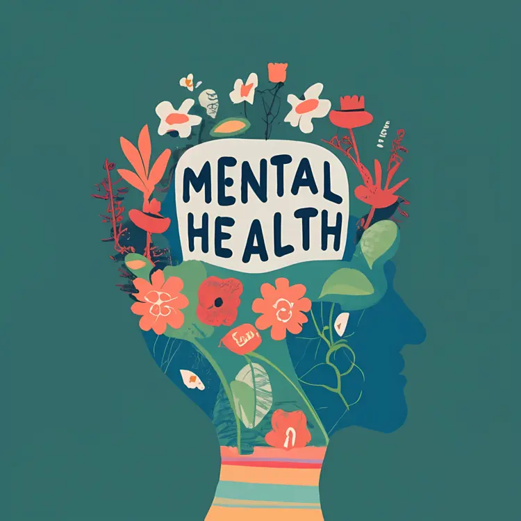 Mental Health Awareness with Floral Brain Silhouette