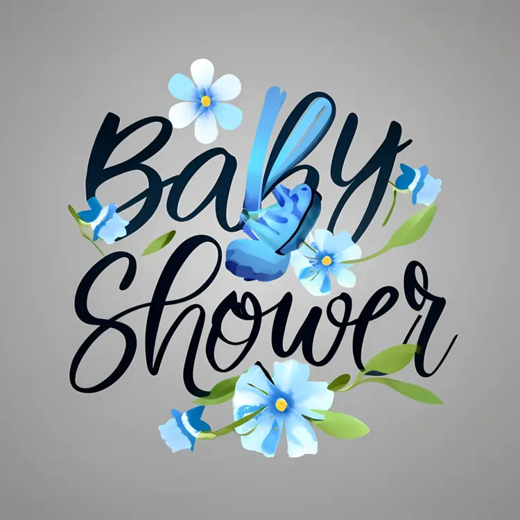 Blue Floral Baby Shower Word Art