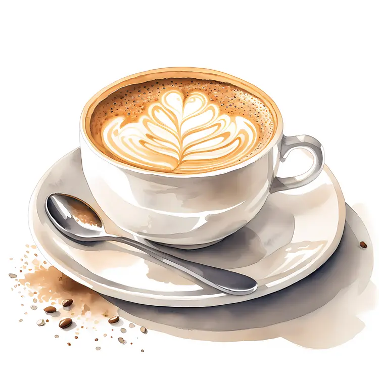 Cup of Coffee with Latte Art and Spoon