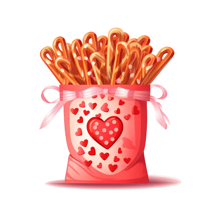 Heart-shaped Pretzels in Red Bag