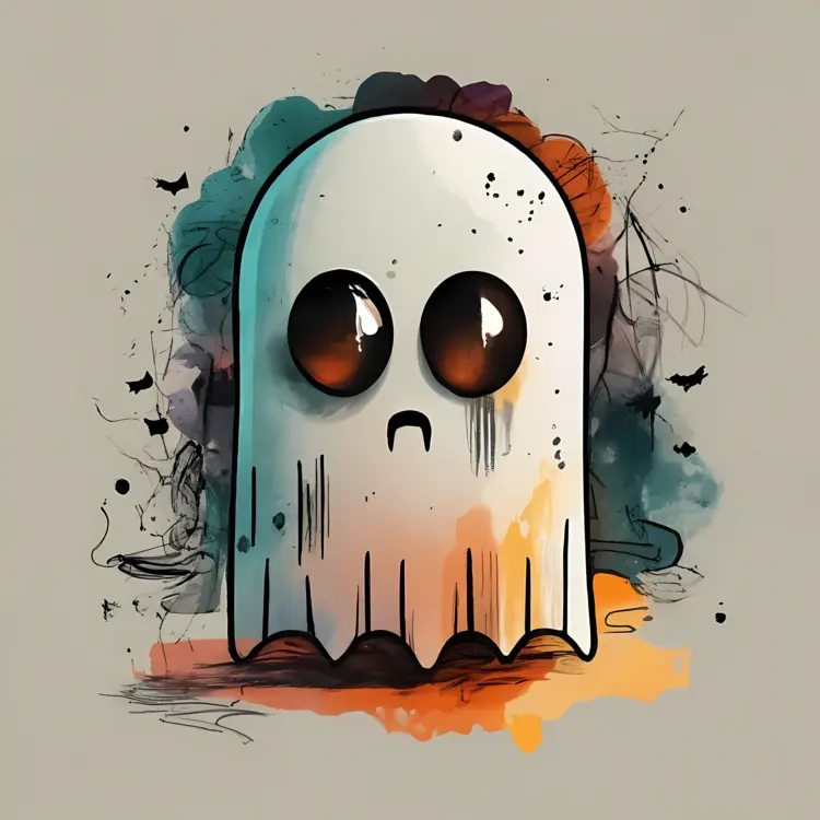 Sad Cute Ghost with Big Eyes