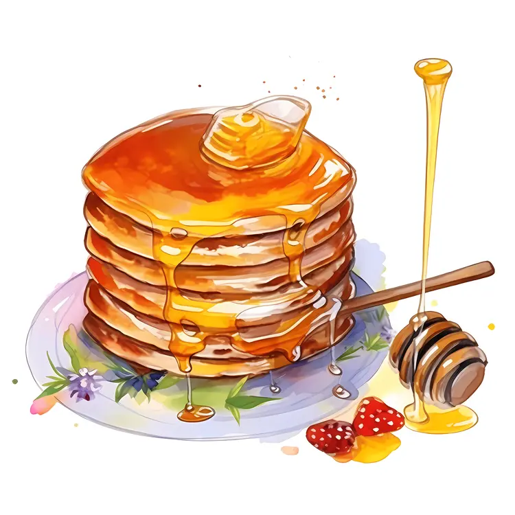 Delicious Pancakes with Honey and Berries