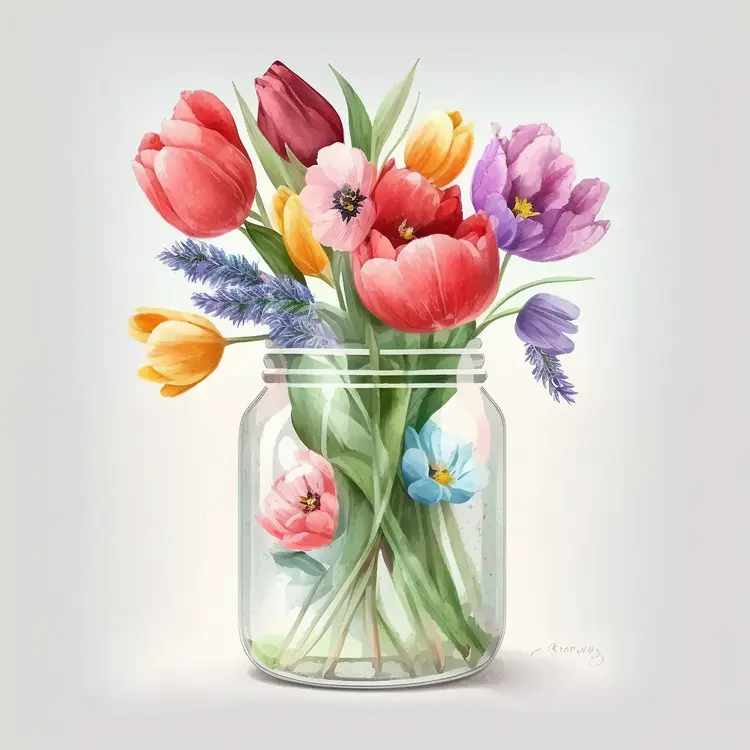 Beautiful Flower Bouquet in Glass Jar