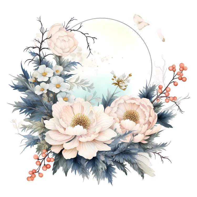 Pink and White Flowers with Berries