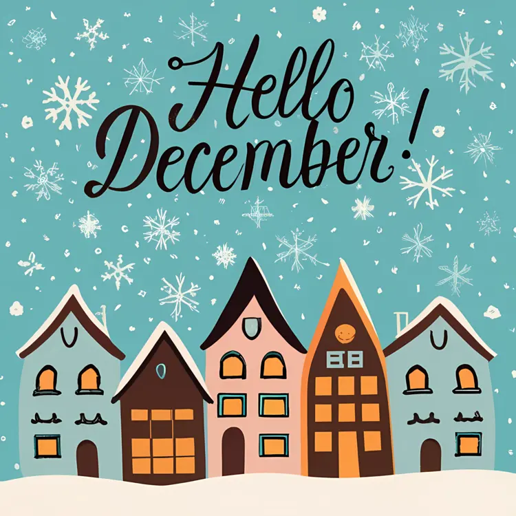 Hello December with Snowy Houses