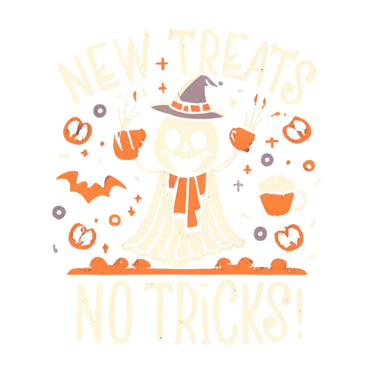 New Treats No Tricks Ghost with Witch Hat