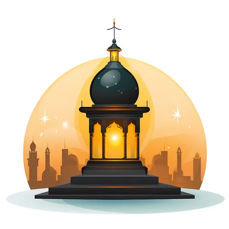 Beautiful Lantern with Cityscape Background for Ramadan