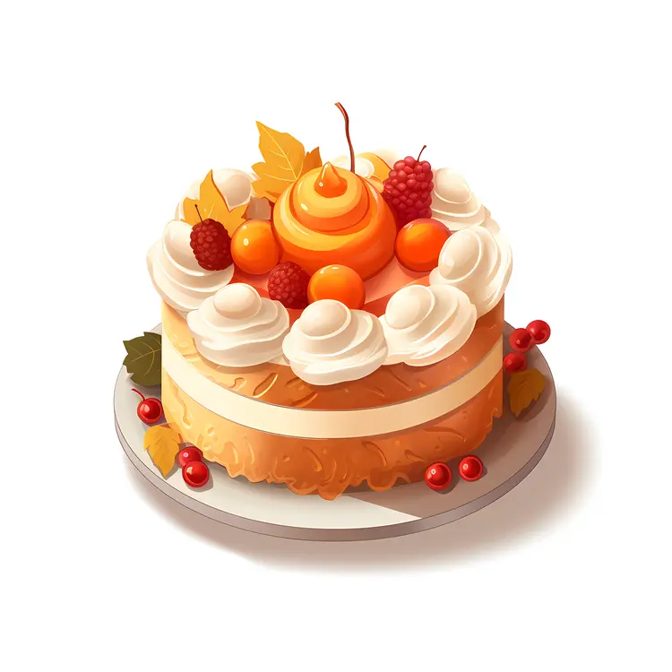 Small Autumn Cake with Leaves and Berries