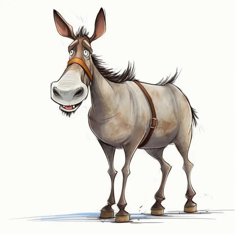 Funny Cartoon Donkey with Harness