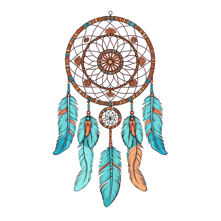 Intricate Dreamcatcher with Blue and Orange Feathers