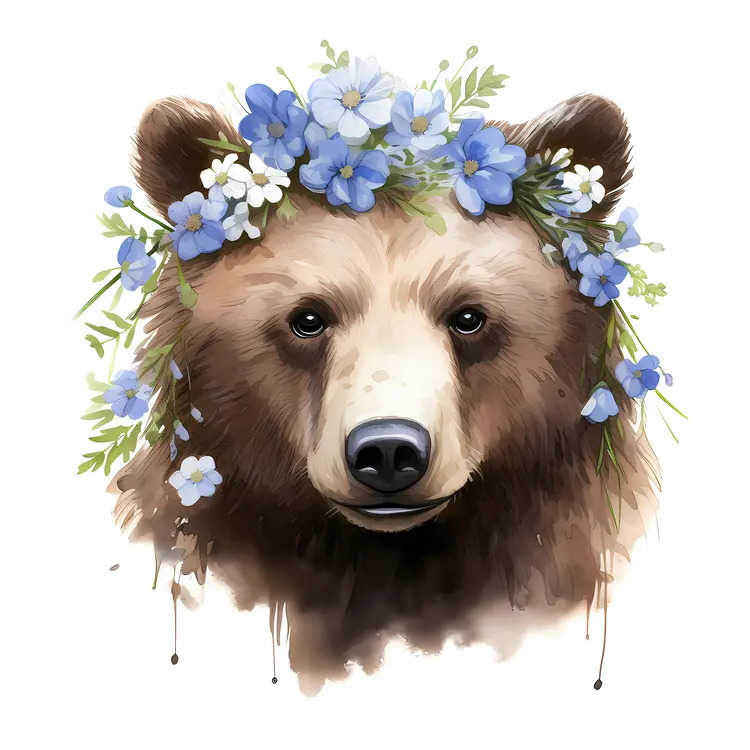Bear Wearing Blue Flower Crown