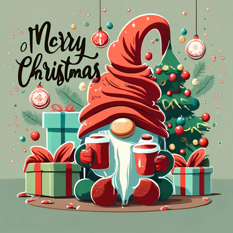 Merry Christmas with Gnome and Gifts