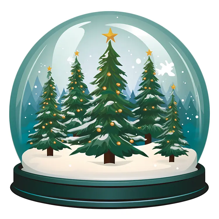 Snow Globe with Decorated Christmas Trees