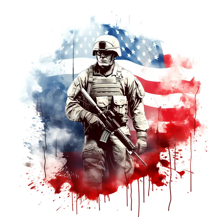 Patriotic Soldier with American Flag