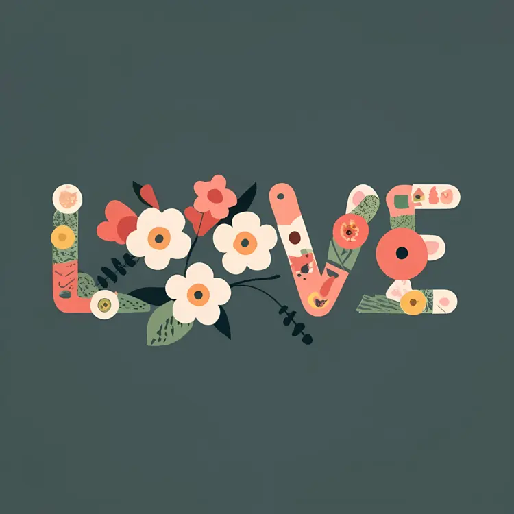 Love Text with Floral Design