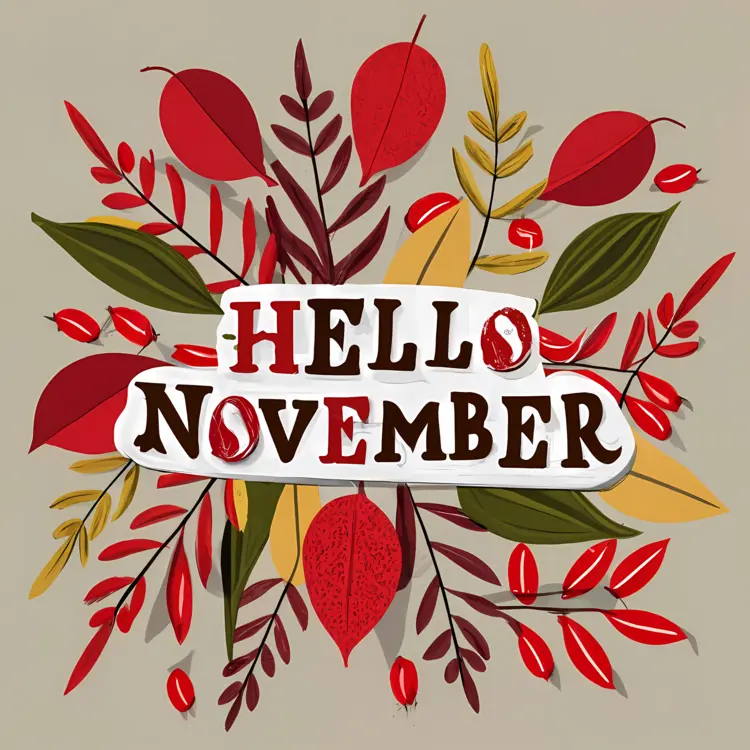 Hello November with Red and Green Leaves