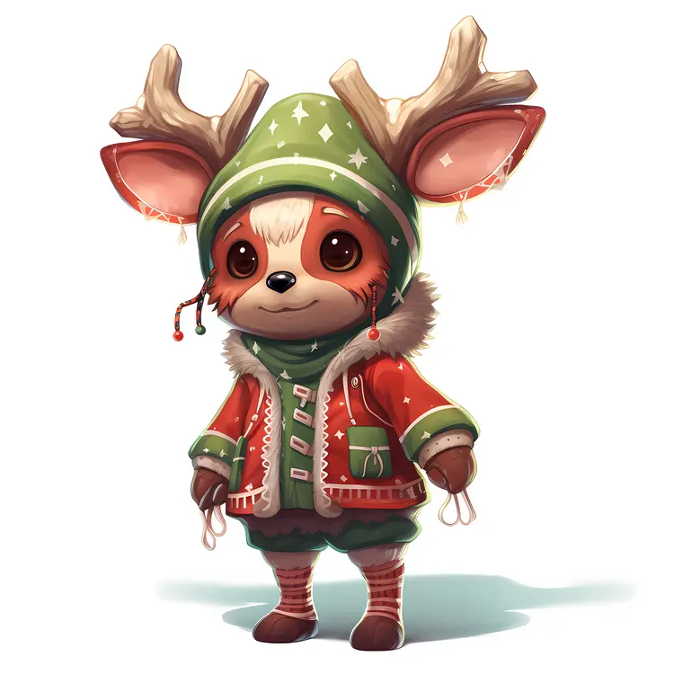 Cute Reindeer in Green Outfit
