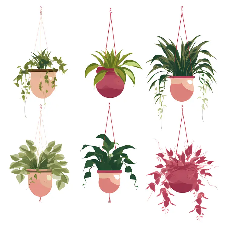 Variety of Hanging Plants in Pots