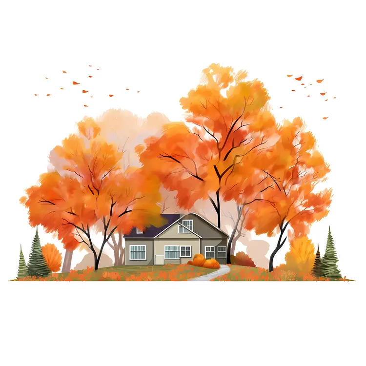 Cozy House Surrounded by Autumn Trees