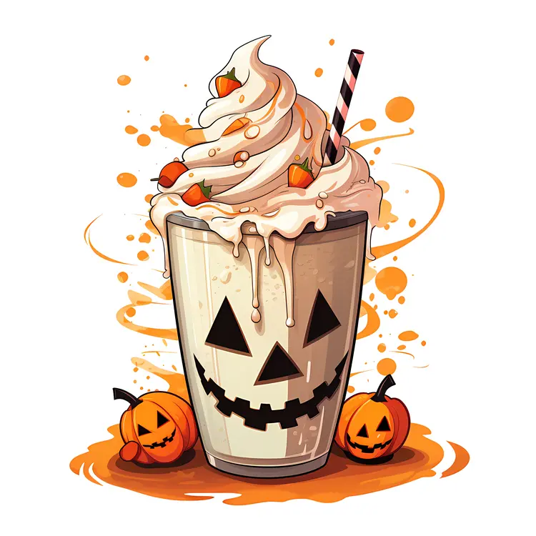 Pumpkin Milkshake with Whipped Cream and Straw