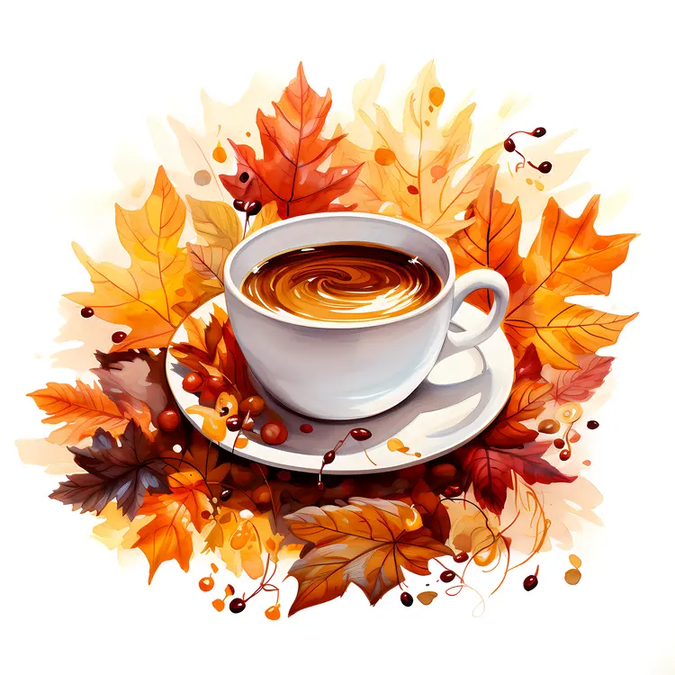 Cup of Coffee with Autumn Leaves