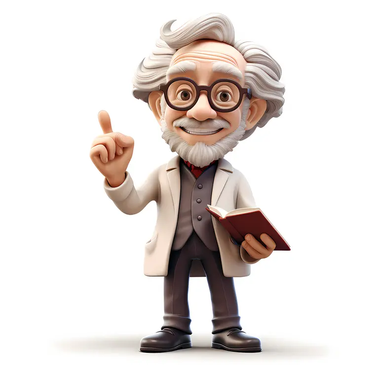 Cartoon Professor with a Book and Pointing
