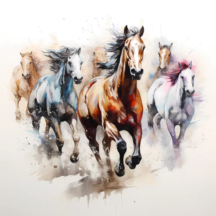 Beautiful Watercolor Painting of Running Horses