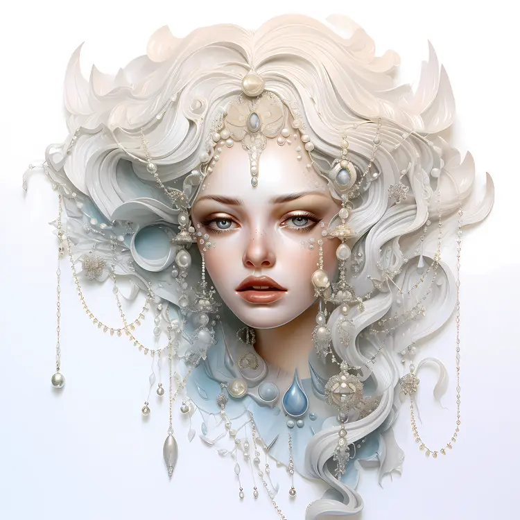 Graceful Woman with White Hair and Pearls