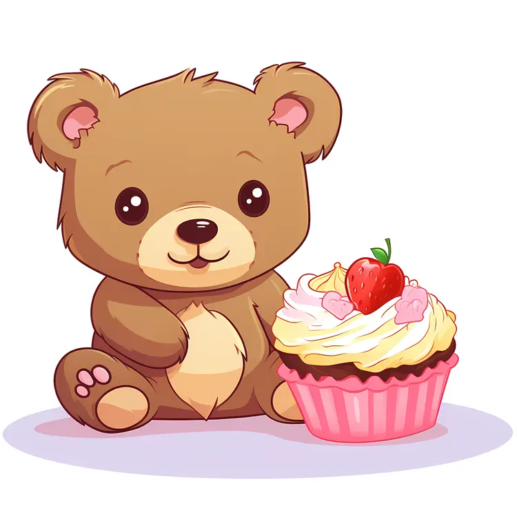 Cute Teddy Bear with Cupcake Illustration