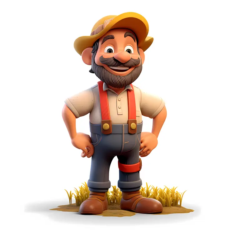 Cartoon Farmer with Grass Field