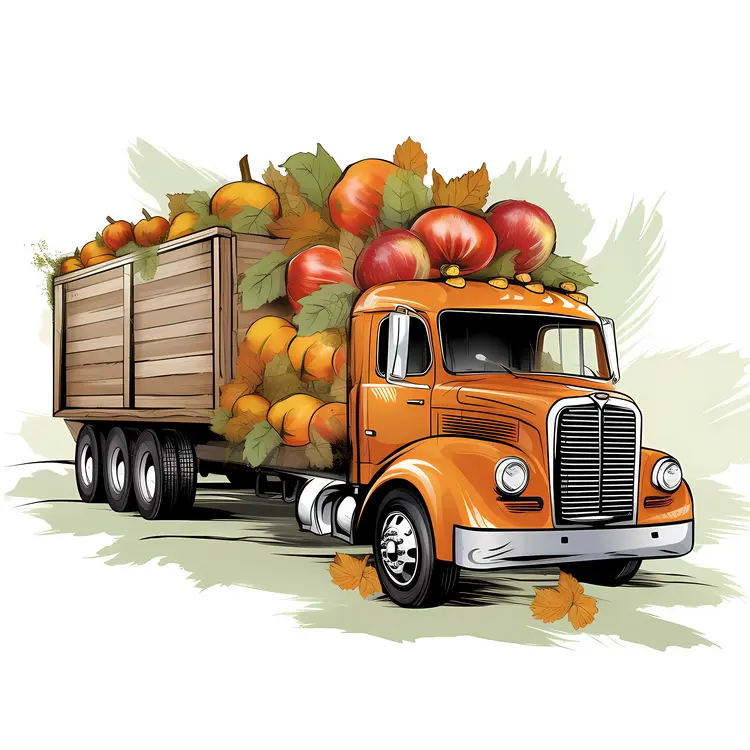 Orange Truck with Pumpkins for Halloween Harvest