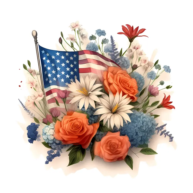 Patriotic Floral Arrangement with American Flag