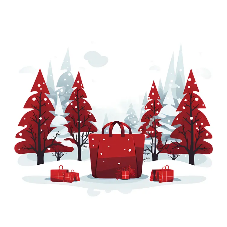 Red Handbag in Snowy Landscape