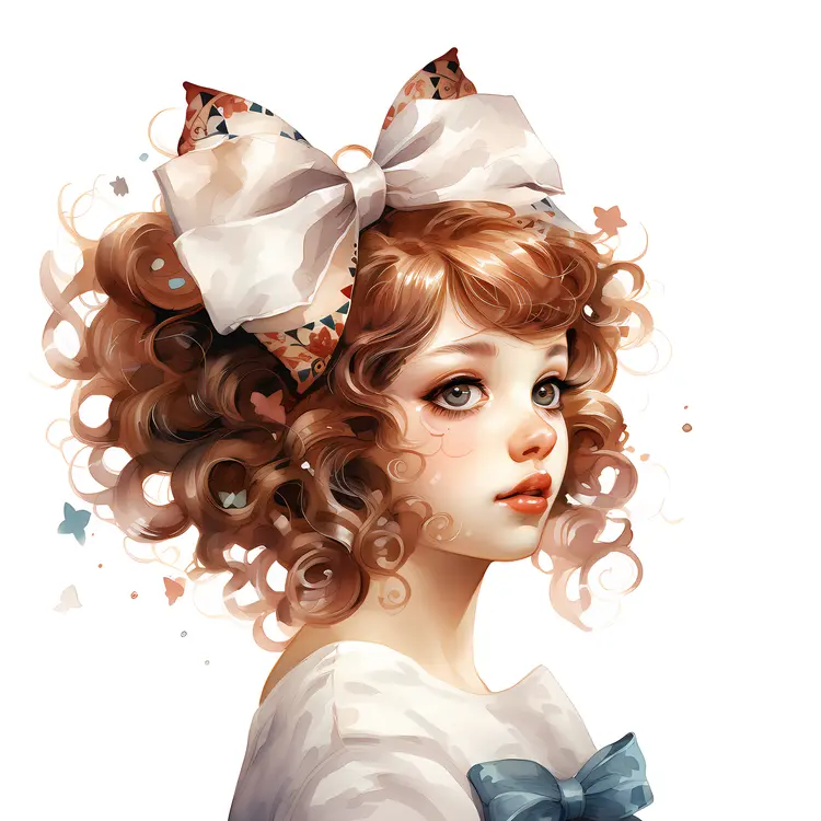 Illustration of Girl with Curly Hair and Bow