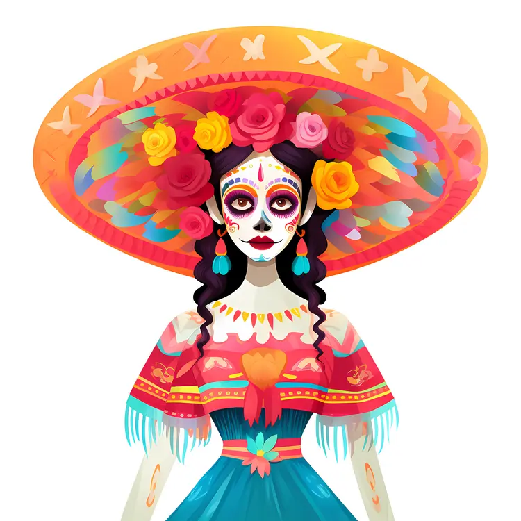 Colorful Sugar Skull Woman for Day of the Dead Celebration
