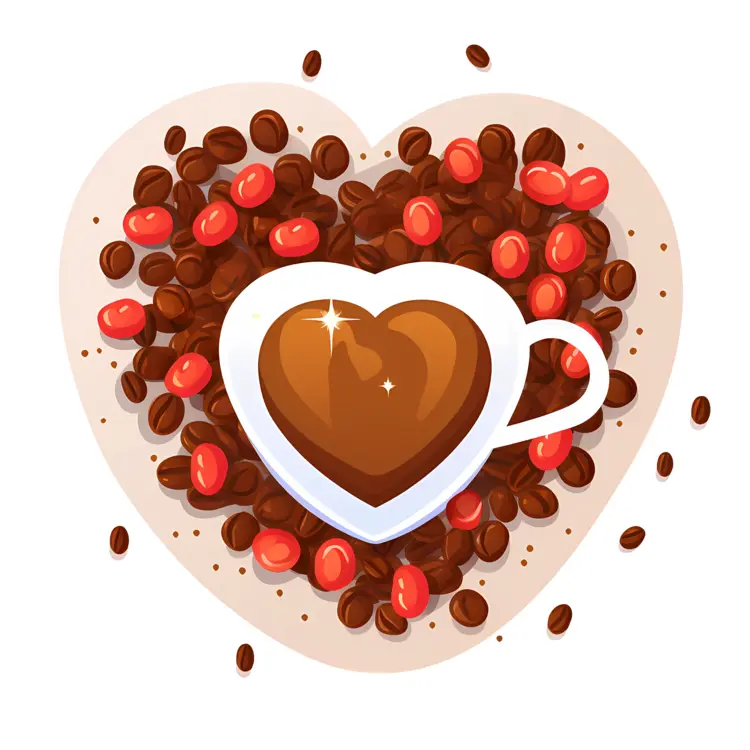 Heart-Shaped Coffee Cup with Beans for Valentine's Day