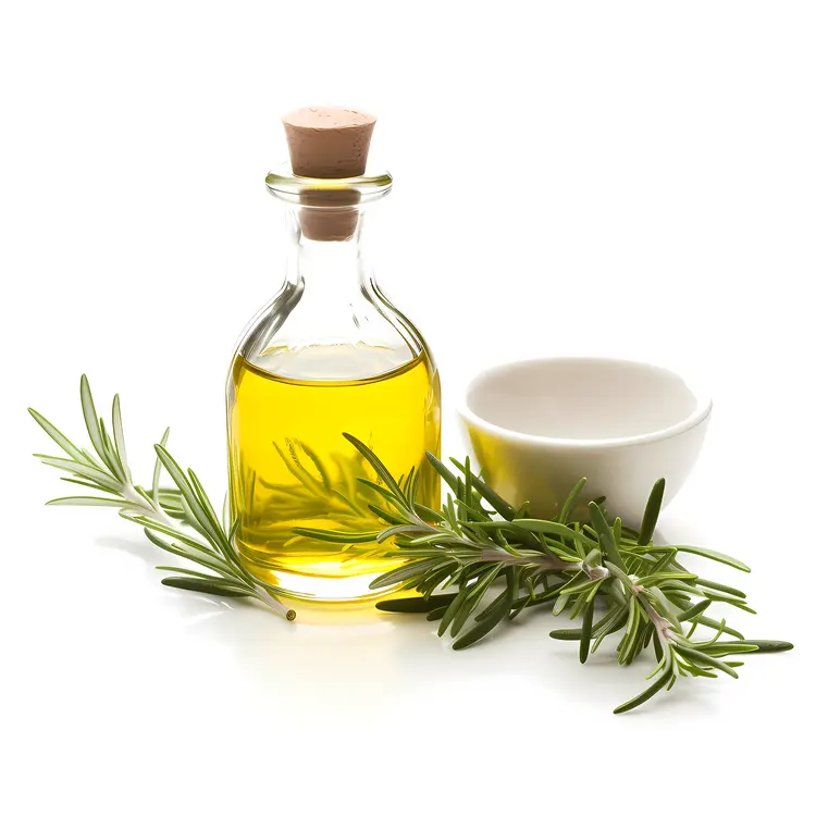 Rosemary Oil in Glass Bottle with Fresh Sprigs