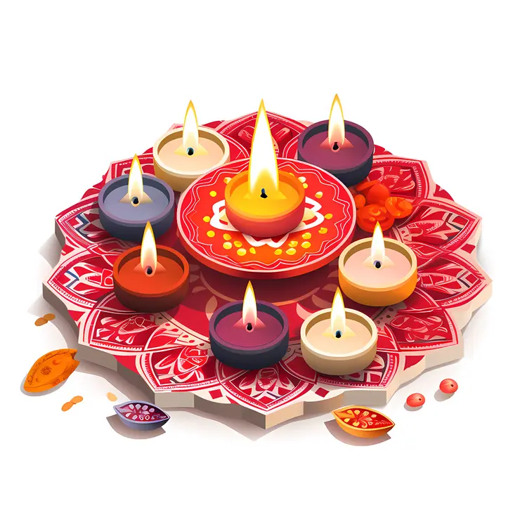 Rangoli with colorful diyas for Diwali