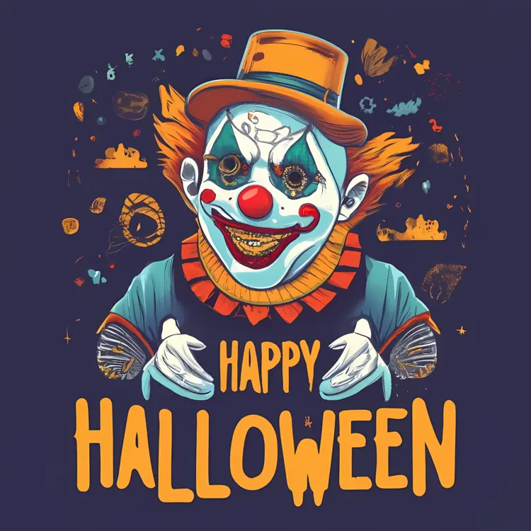 Happy Halloween with Spooky Clown and Pumpkins