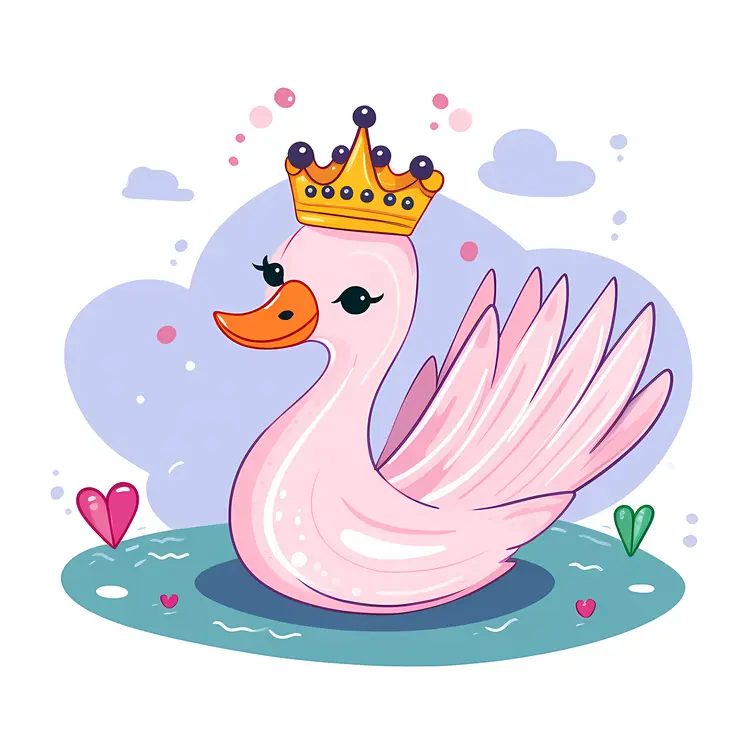 Cute Cartoon Swan with Crown