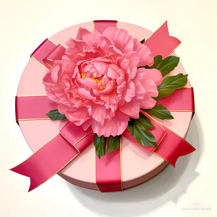 Elegant Pink Flower on Round Gift Box
