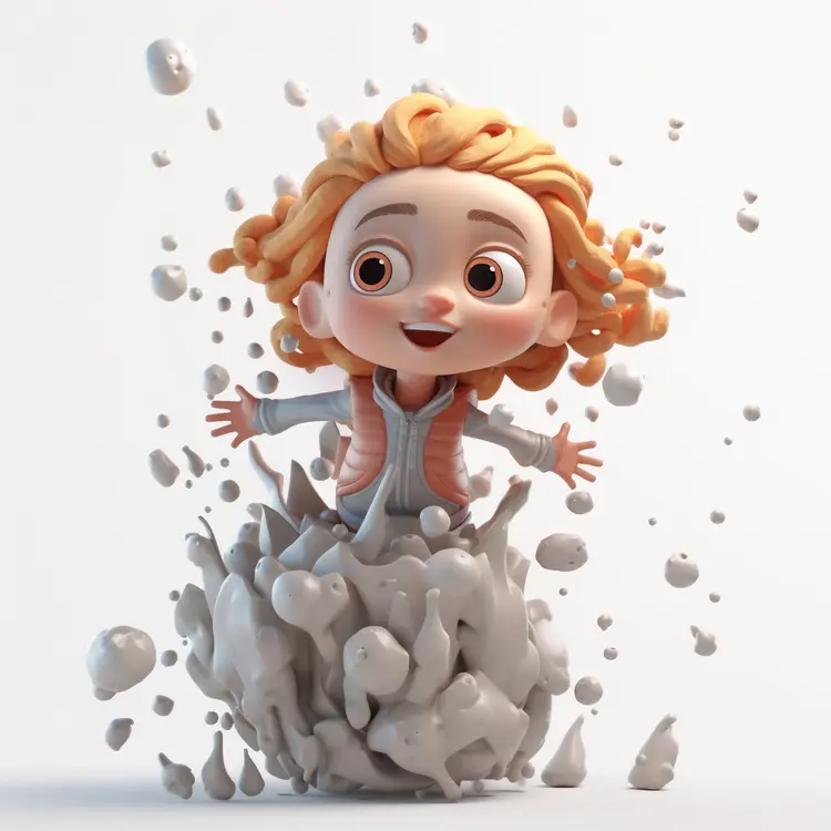 Joyful Cartoon Girl in Playful Scene